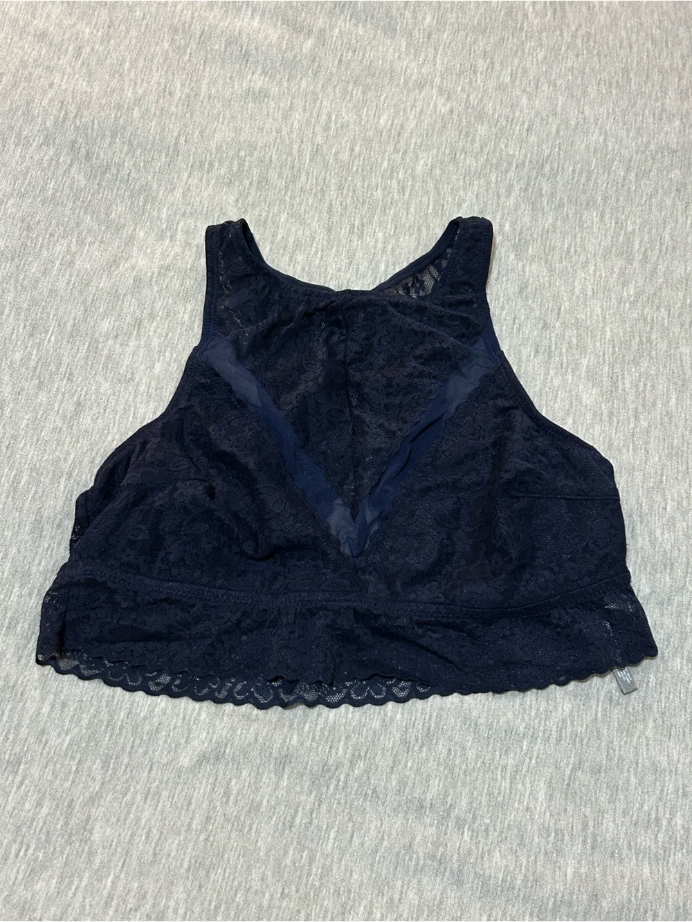 Navy Lace-Detail High-Neck Bralette